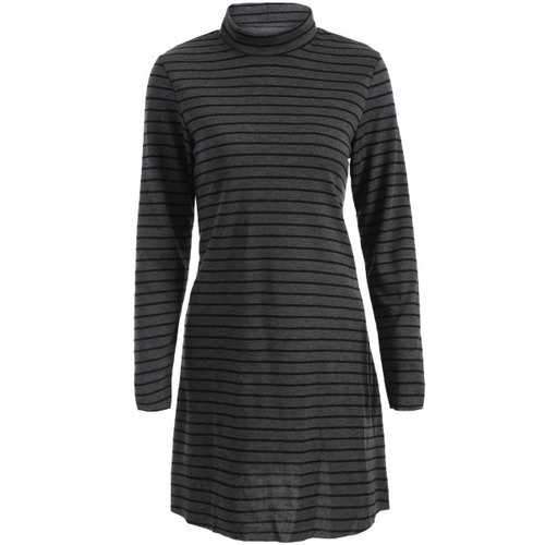 Long Sleeve Striped Slimming Dress - Gray Xl