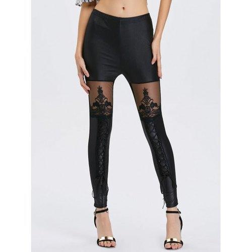 Lace See-Through Bodycon Leggings - Black One Size