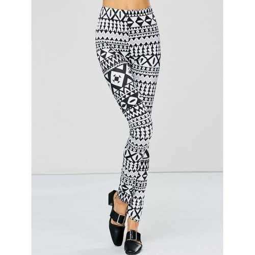 Strench Two Tone Geometrical Bodycon Leggings - White And Black M