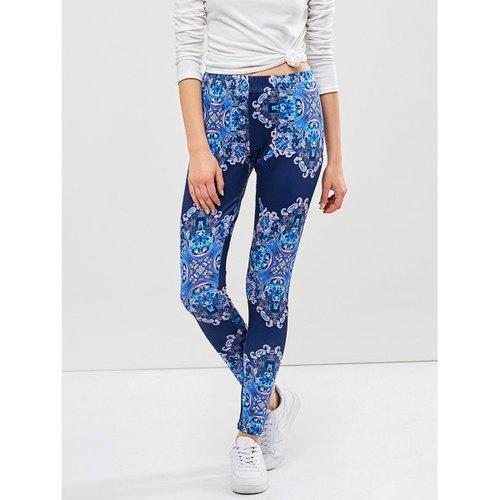 Graphic Elastic Waist Leggings - Blue Xl