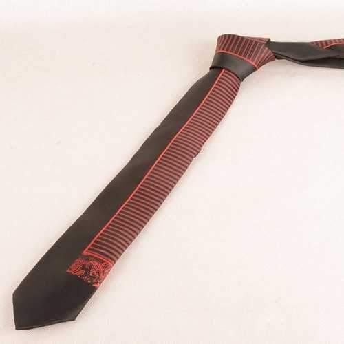 Short Striped 6CM Width Panel Tie - Red