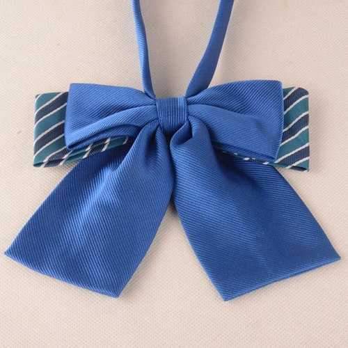 Layered Adjustable Striped Bow Tie - Blue