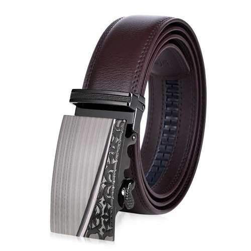 Retro Carve Auto Buckle Leather Belt - Brown