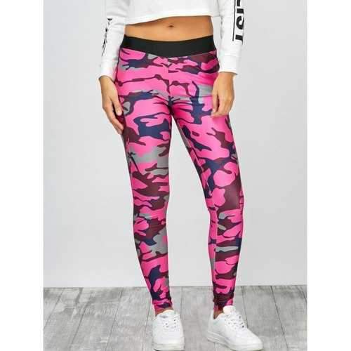 High Rise Camo Print Leggings - Camouflage Rose Red Xl