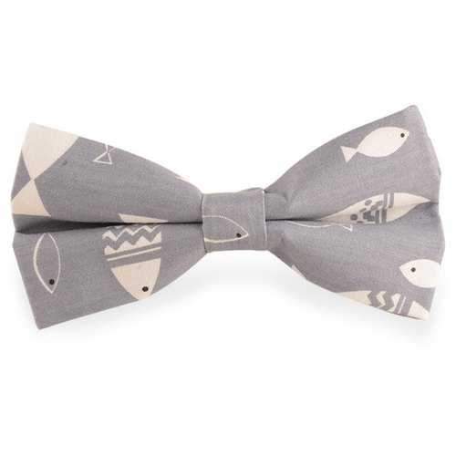 Brief Strokes Fish Print Bow Tie - Gray