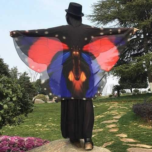 Flecky Butterfly Wing Shape Chiffon Cape Scarf - Blue