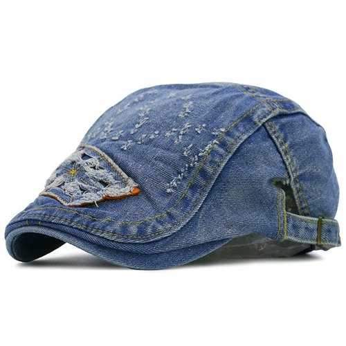 Frayed Letters Pattern Denim Flat Hat - Medium Blue