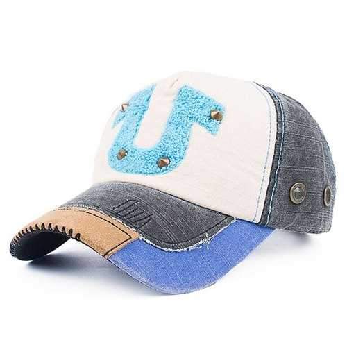 Towelling Character Patchwork Rivet Baseball Hat - Black