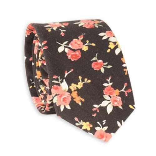 Rose Blossom Print Retro Neck Tie - Black