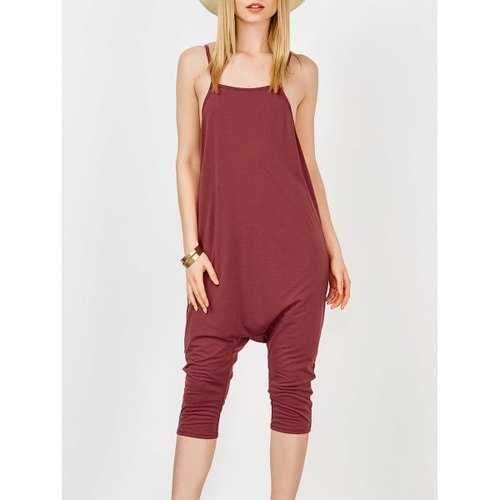 Backless Spaghetti Strap Harem Jumpsuit - Wine Red Xl