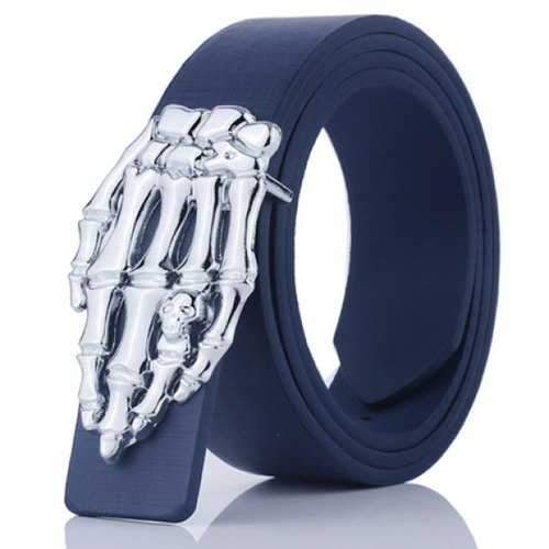 Skull Hand Shape Plate Buckle Belt - Blue