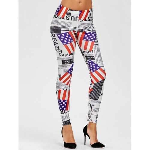 American Flag Graphic Mid Waist Leggings - One Size
