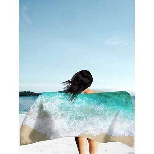Sea Tide Print Polyester Fabric Beach Throw - Green Xl