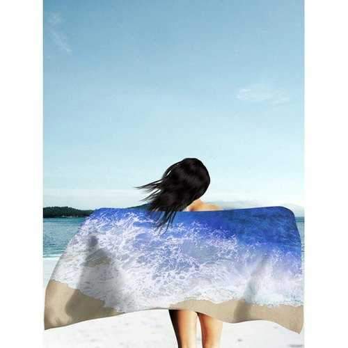Sea Tides Print Rectangle Beach Throw - Blue Xl
