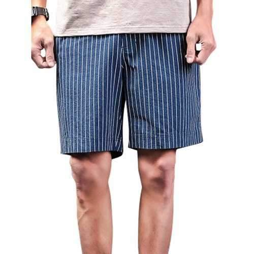 Zip Fly Vertical Striped Shorts - Blue Xl