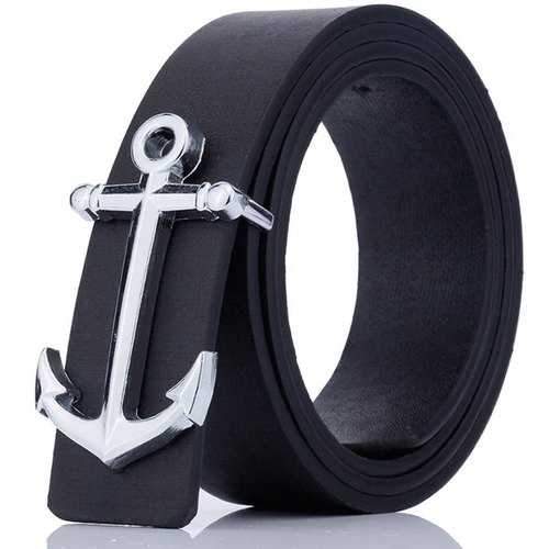 Anchor Shape Plate Buckle Faux Leather Belt - Black