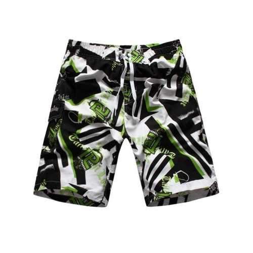 Drawstring Geometric Graphic Print Board Shorts - Green M