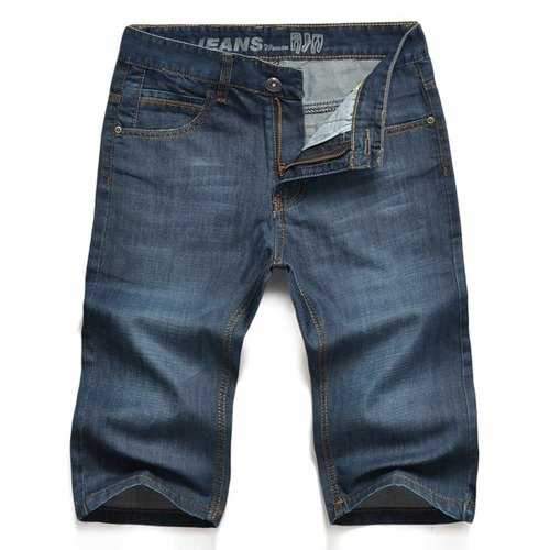 Zipper Fly Graphic Embroidered Straight Leg Jean Shorts - Blue 36