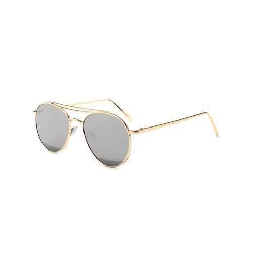 Mirrored Double Metal Crossbar Pilot Sunglasses - Reflective White Color