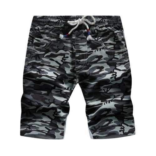 Drawstring Color Block Panel Pockets Camouflage Shorts - Gray 2xl