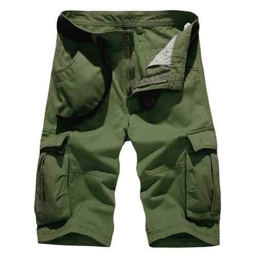 Zipper Fly Pockets Embellished Design Cargo Shorts - Army Green 34