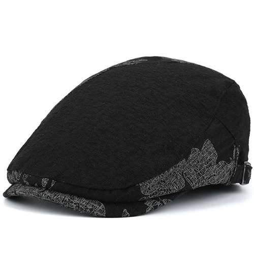 Leaf Pattern Embellished Newsboy Hat - Black
