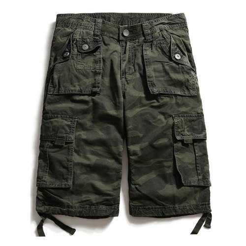 Multi Pockets Zip Fly Camouflage Cargo Shorts - Army Green 38