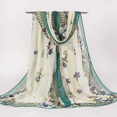 Retro Ethnic Floral Pettern Lightsome Gossamer Scarf - Green