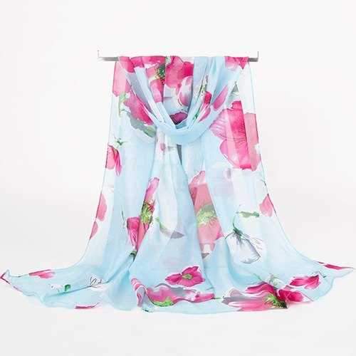 Watercolour Floral Printed Gossamer Long Scarf - Cloudy