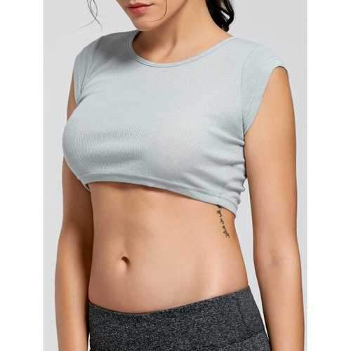Ribbed Crop T-shirt - Smoky Gray L