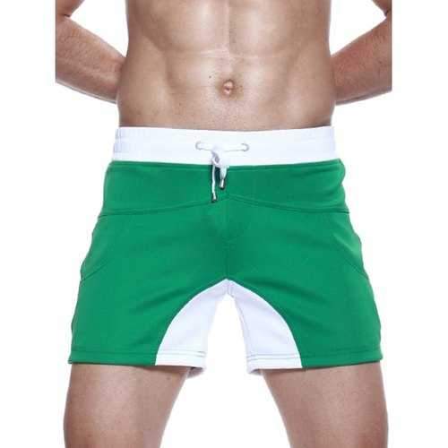 Drawstring Color Block Panel Pockets Shorts - Green Xl