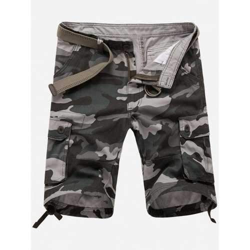 Zip Fly Camouflage Cargo Shorts with Pockets - Gray 38