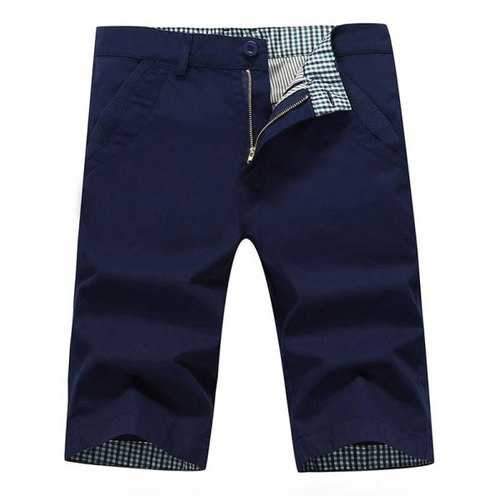 Back Pockets Zip Fly Bermuda Shorts - Deep Blue 38