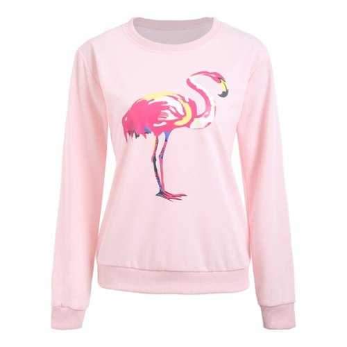 Crew Neck Flamingo Print Graphic Sweatshirt - Pink M