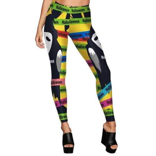Ghost Color Block Halloween Leggings - S