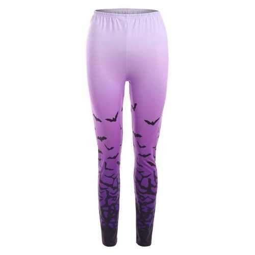 Ombre Bat Print Halloween Leggings - Purple S