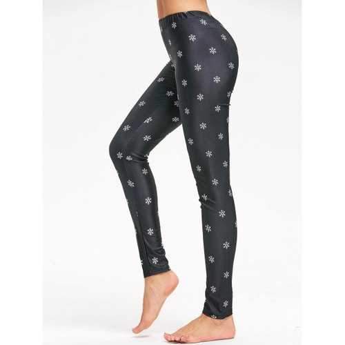 Christmas Snowflake Print Skinny Leggings - Black L