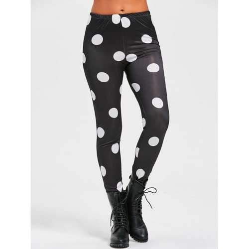 Skinny Polka Dot Print Leggings - Black S