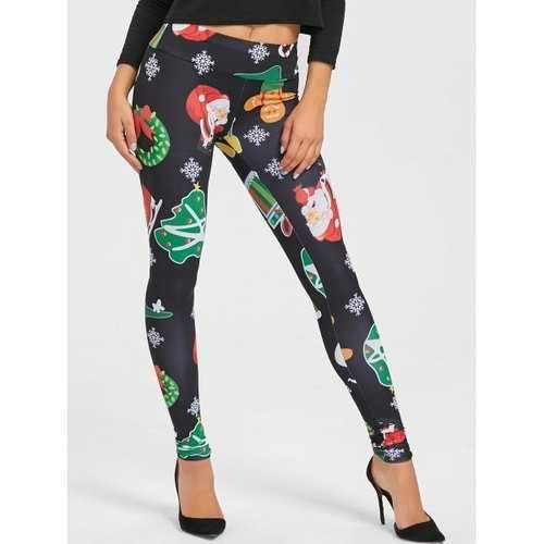Christmas Santa Claus Leggings - Black M