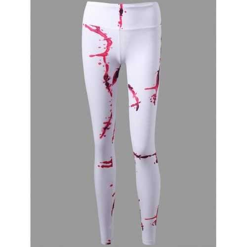 Halloween High Waisted Blood Print Leggings - White M