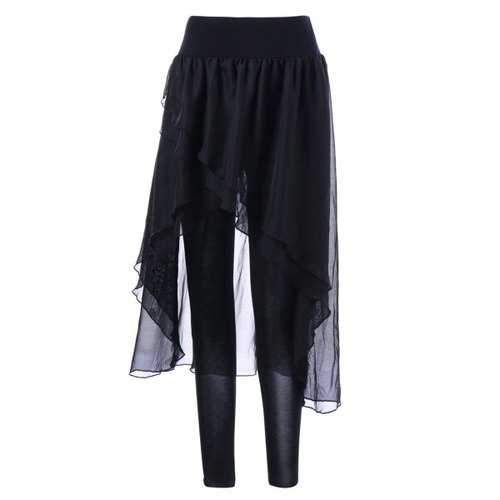 Leggings with Irregular Chiffon Skirt - Black M
