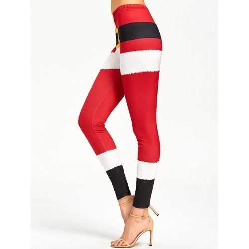 Christmas Color Lump Tight Leggings - Red M