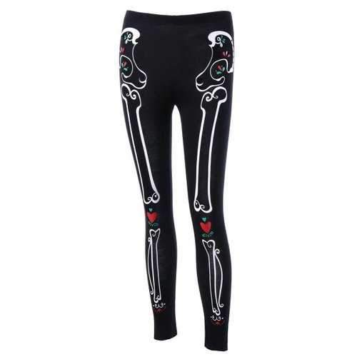 Halloween Heart Skull Bone Leggings - Black M