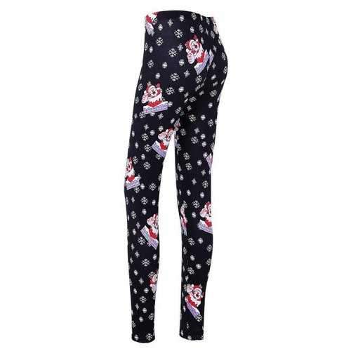 Christmas Snowflake Santa Claus Print Skinny Leggings - Black 2xl