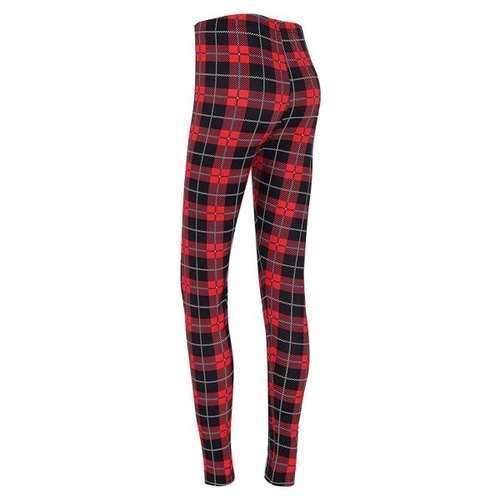 High Waisted Plaid Christmas Leggings - Checked S