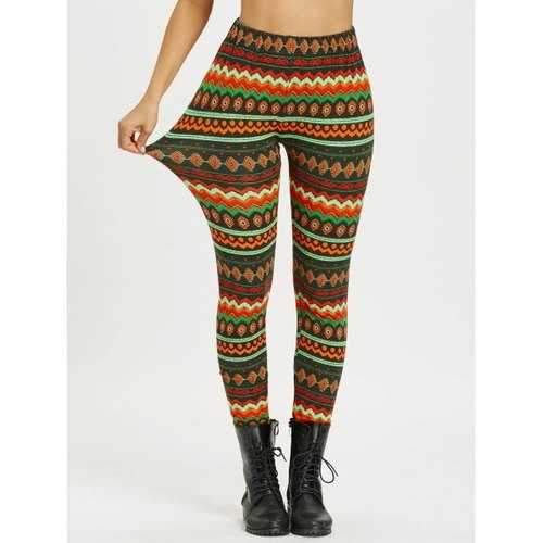 Geometric Print Multicolor Workout Leggings - S