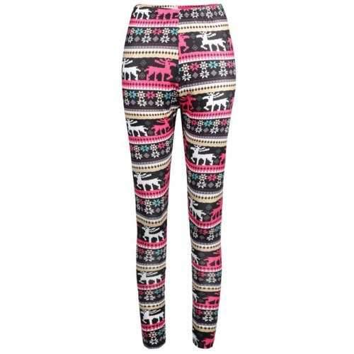 Elastic Waist Elk Print Workout Leggings - S