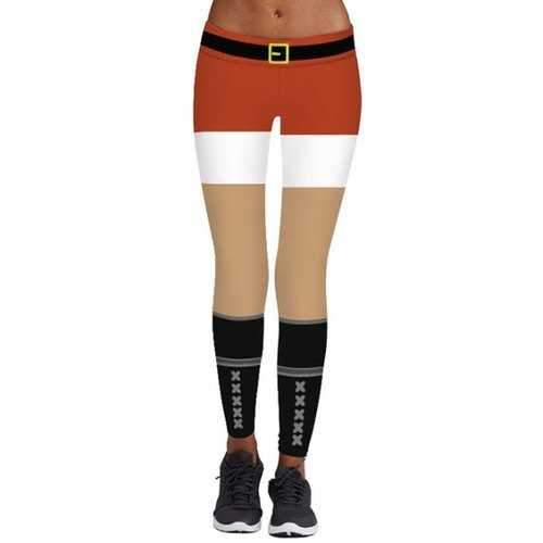 Faux Belt Print Color Block Leggings - M