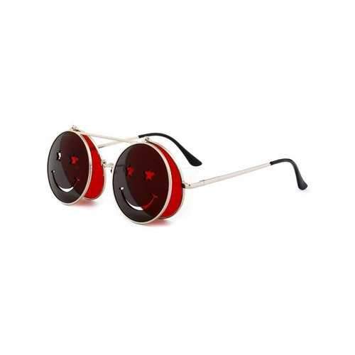 Funny Smiling Face Flip-open Round Shape Sunglasses - Red