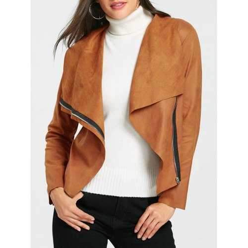 Cropped Suede Jacket - Brown S